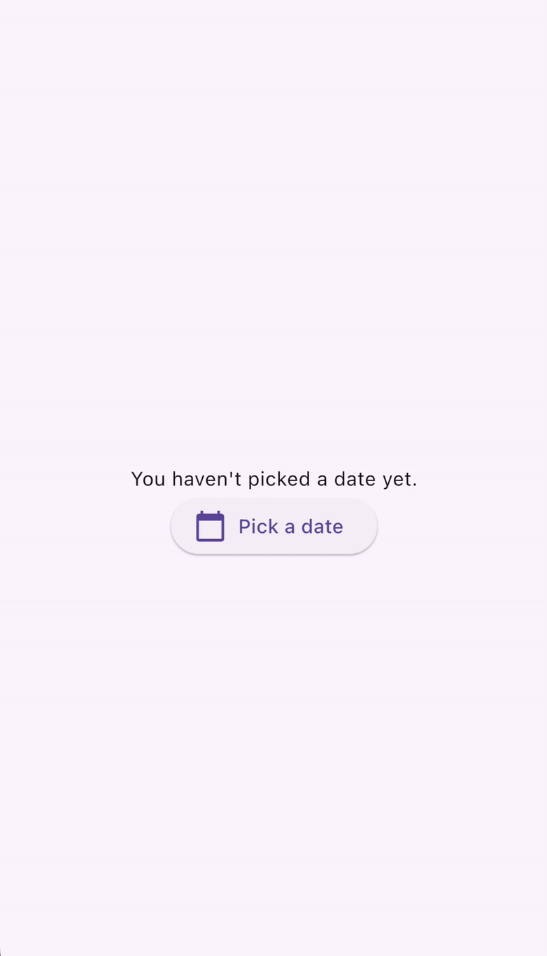 A GIF of a pointer clicking a button that says 'Pick a date', then shows a date picker. The date Friday, August 30 is selected and the 'OK' button is clicked.