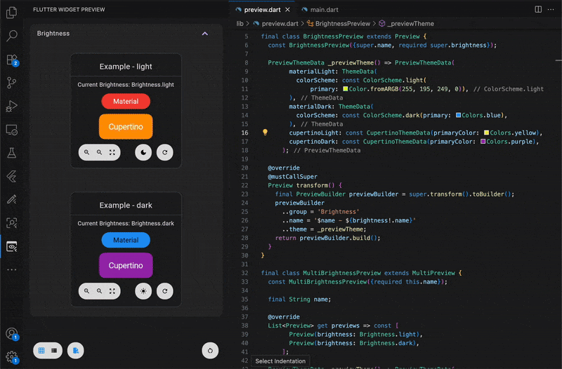 Filter by previews selected file in Flutter Widget Previewer
