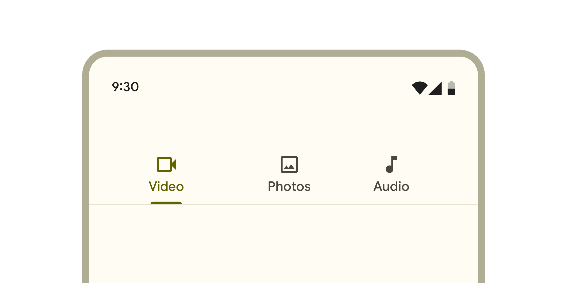 Rendered example of the TabBar Material widget.